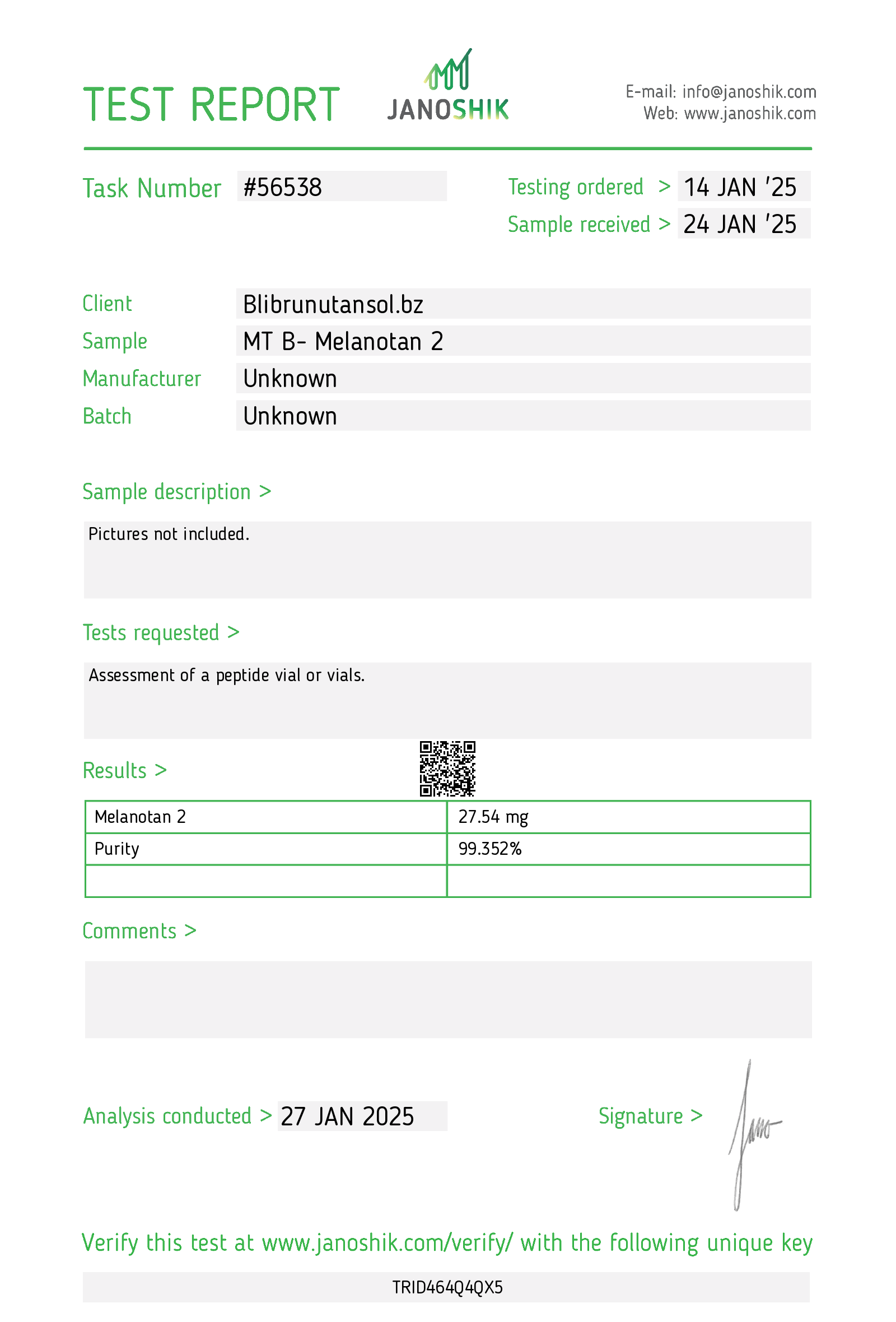 Melanotan 25 mg analys